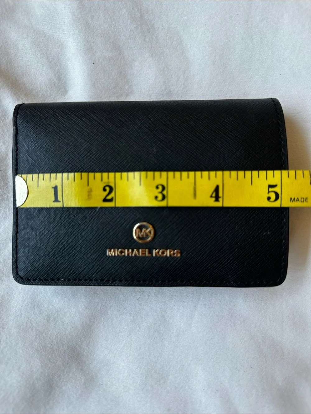 Michael Kors Black Saffiano Leather Compact Wallet Card Holder BiFold Small